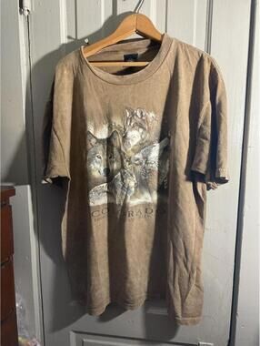 Prairie Mountain Colorado Wolves Graphic T-Shirt Brown Vintage Style XL